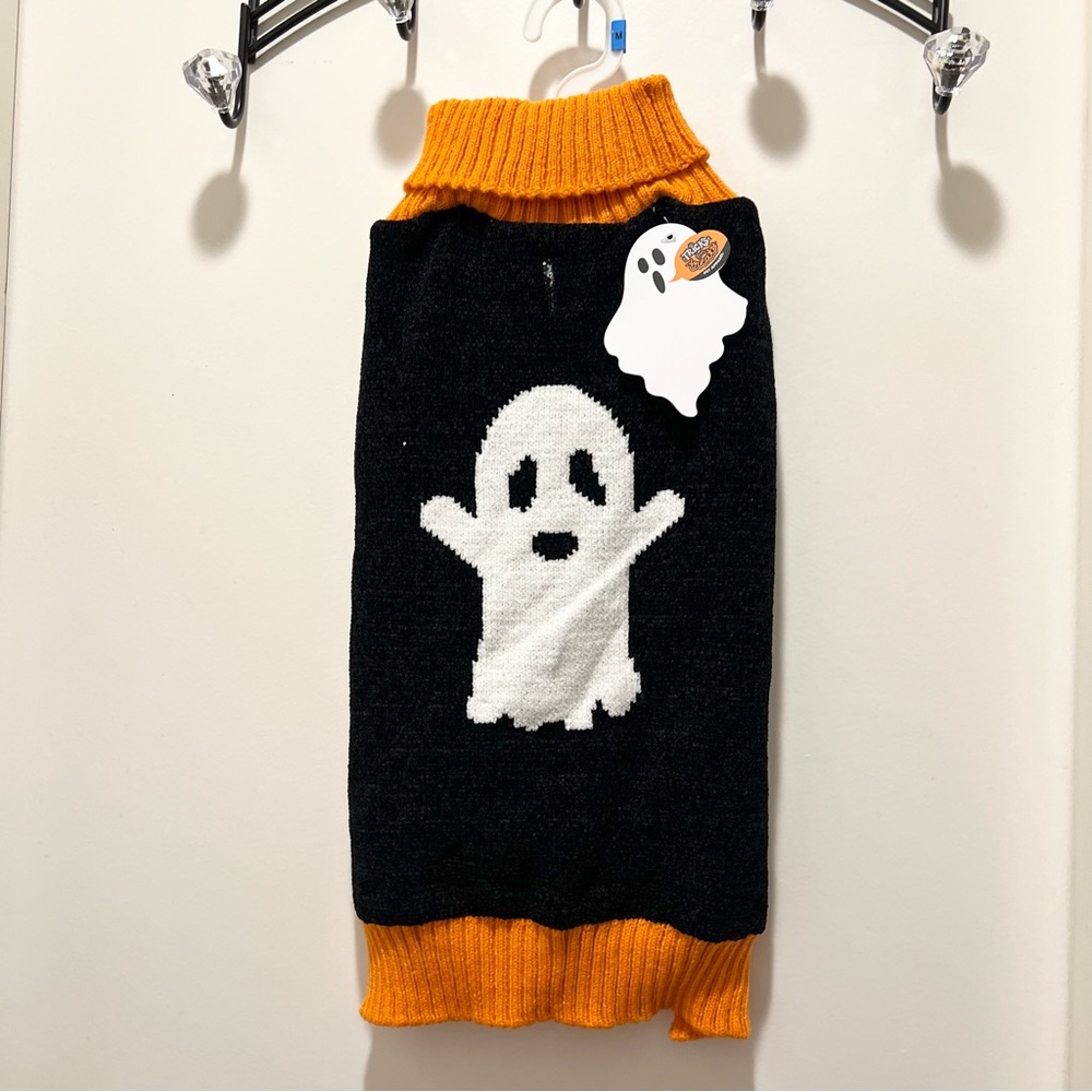 Halloween Ghost spooky Pet Sweater Black Size Medium New